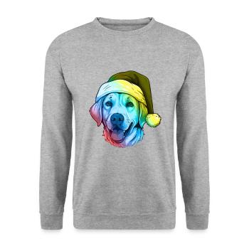 Labrador Hund Kopf Weihnachten Portät Bunt - Unisex Pullover - Weißgrau meliert - Vorne - Alina (178cm) & Michal (187cm)