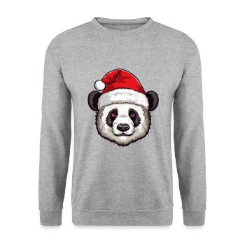 Panda Kopf Weihnachten Portät - Unisex Pullover - Weißgrau meliert - Vorne - Alina (178cm) & Michal (187cm)