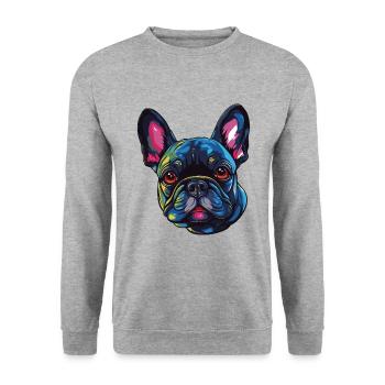 Französische Bulldogge Hund Kopf - Unisex Pullover - Weißgrau meliert - Vorne - Alina (178cm) & Michal (187cm)