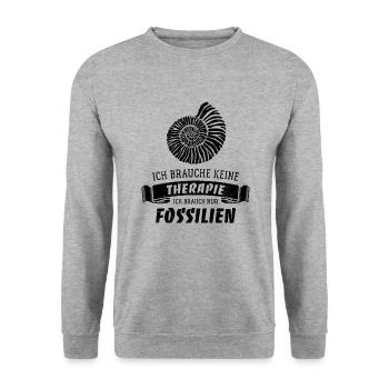 Ich brauche keine Therapie - nur Fossilien - Unisex Pullover - Weißgrau meliert - Vorne - Alina (178cm) & Michal (187cm)