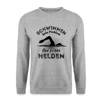 Schwimmen kein Problem für echte Helden - Unisex Pullover - Weißgrau meliert - Vorne - Alina (178cm) & Michal (187cm)