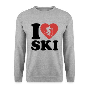 I Love Ski, Apres Ski, Wintersport, Herz - Unisex Pullover - Weißgrau meliert - Vorne - Alina (178cm) & Michal (187cm)