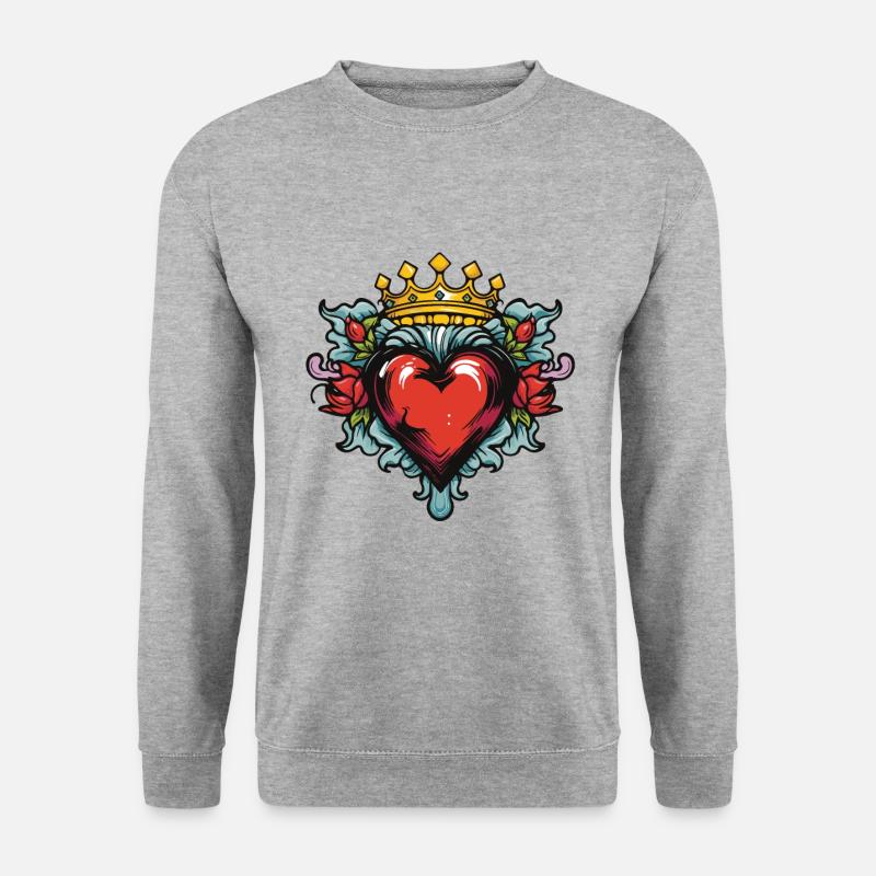 Herz Krone Liebe - Unisex Pullover - Weißgrau meliert