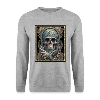 Geist der Berge Wandern Mysteriös Unheimlich - Unisex Pullover - Weißgrau meliert - Vorne - Alina (178cm) & Michal (187cm)