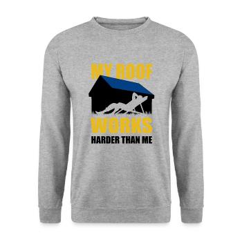 My roof works harder than me - Photovoltaik, Solar - Unisex Pullover - Weißgrau meliert - Vorne - Alina (178cm) & Michal (187cm)
