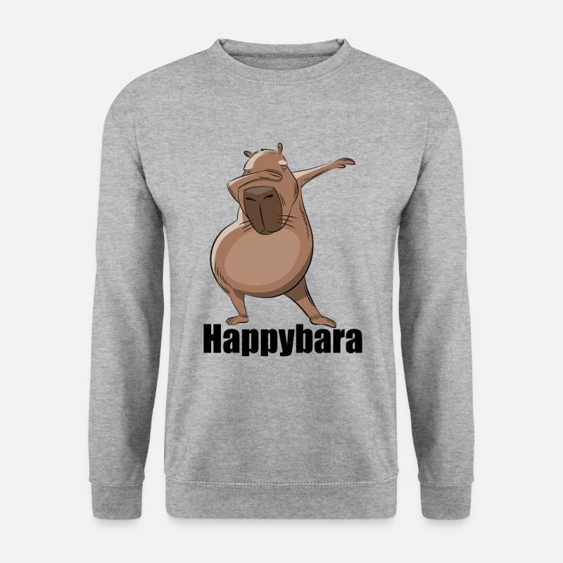 Capybara Dabbing Happybara Geschenk - Unisex Pullover - Weißgrau meliert