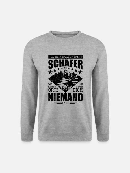 Leg dich niemals mit einem Schäfer an - Spruch - Unisex Pullover - Weißgrau meliert