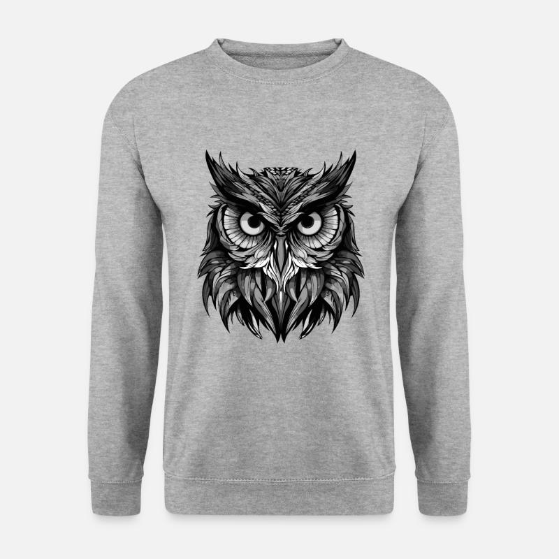 Eule Tier Kopf - Unisex Pullover - Weißgrau meliert
