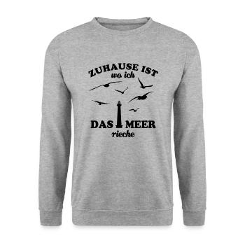 Zuhause ist wo ich das Meer rieche, Nordsee, Möwe - Unisex Pullover - Weißgrau meliert - Vorne - Alina (178cm) & Michal (187cm)