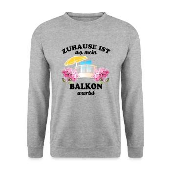 Zuhause ist wo mein Balkon wartet - Balkonien - Unisex Pullover - Weißgrau meliert - Vorne - Alina (178cm) & Michal (187cm)