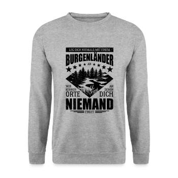 Leg dich nicht mit einem Burgenländer an - Spruch - Unisex Pullover - Weißgrau meliert - Vorne - Alina (178cm) & Michal (187cm)