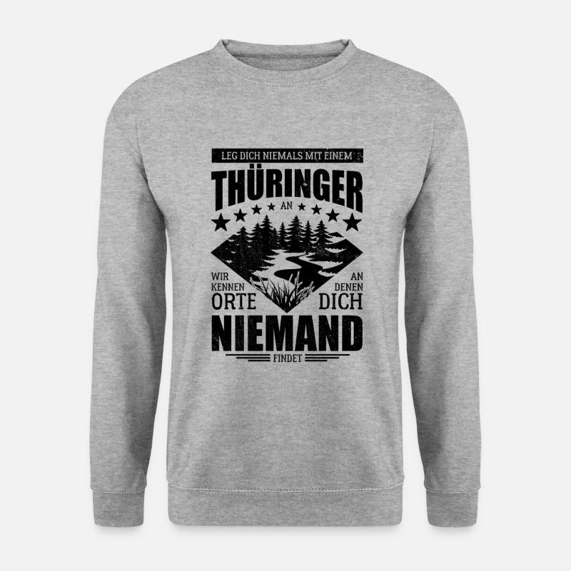 Leg dich nicht mit einem Thüringer an - Spruch - Unisex Pullover - Weißgrau meliert