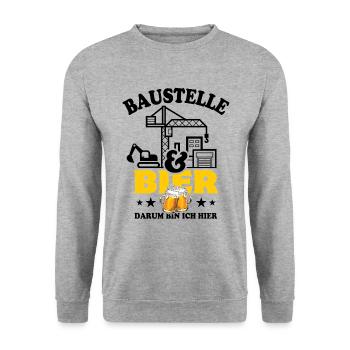 Baustelle & Bier darum bin ich hier - Unisex Pullover - Weißgrau meliert - Vorne - Alina (178cm) & Michal (187cm)