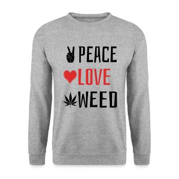 Peace Love Weed - Herz - Unisex Pullover - Weißgrau meliert - Vorne - Alina (178cm) & Michal (187cm)