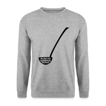 Du stehst dem Schöpfer gegenüber - Wortspiel - Unisex Pullover - Weißgrau meliert - Vorne - Alina (178cm) & Michal (187cm)