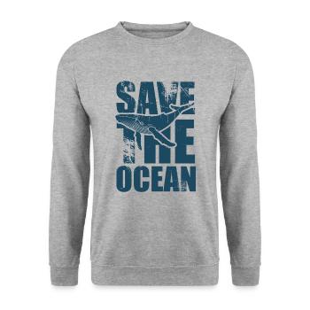Sauvez l’océan - Baleine - Baleine à bosse - Cadeau - Sweat-shirt Unisexe - gris chiné - Devant - Alina (178cm) & Michal (187cm)