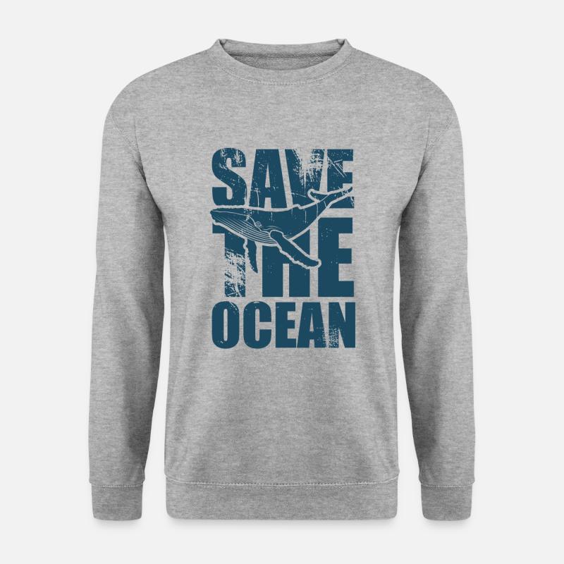 Save the ocean - Wal - Buckelwal - Geschenk - Unisex Pullover - Weißgrau meliert