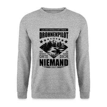 Leg dich nicht mit einem Drohnenpilot an - Spruch - Unisex Pullover - Weißgrau meliert - Vorne - Alina (178cm) & Michal (187cm)