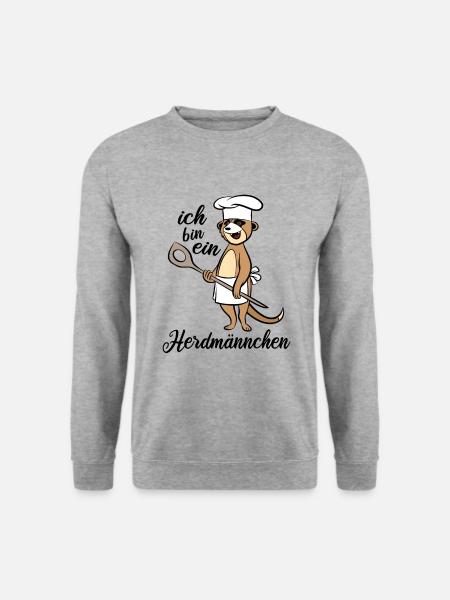 Ich bin ein Herdmännchen - Erdmännchen Kochlöffel - Unisex Pullover - Weißgrau meliert
