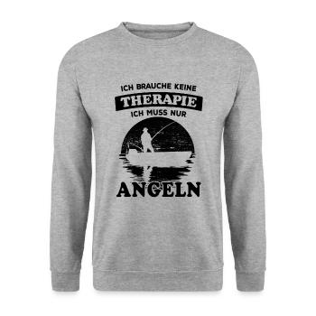 Ich brauche keine Therapie - Angeln - Unisex Pullover - Weißgrau meliert - Vorne - Alina (178cm) & Michal (187cm)