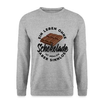 Ein Leben ohne Schokolade ist möglich aber sinnlos - Unisex Pullover - Weißgrau meliert - Vorne - Alina (178cm) & Michal (187cm)