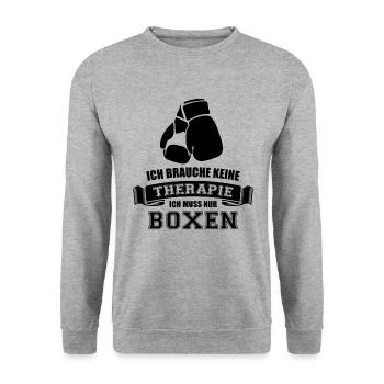 Ich brauche keine Therapie ich muss nur Boxen - Unisex Pullover - Weißgrau meliert - Vorne - Alina (178cm) & Michal (187cm)