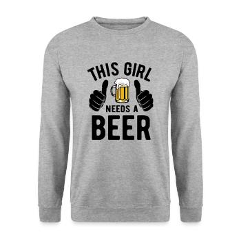 Cette fille a besoin d’une bière - Biertrinker - Spruch - Sweat-shirt Unisexe - gris chiné - Devant - Alina (178cm) & Michal (187cm)