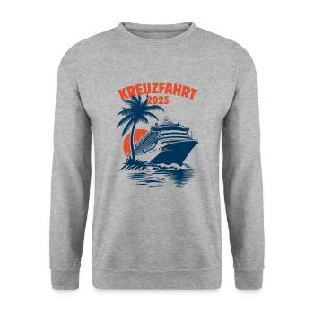 Kreuzfahrt 2025, Kreuzfahrtschiff, Schiffsreise - Unisex Pullover - Weißgrau meliert - Vorne - Alina (178cm) & Michal (187cm)