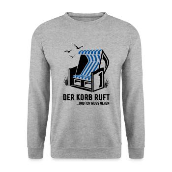Der Korb ruft - Strandkorb - Meer - Urlaub - Unisex Pullover - Weißgrau meliert - Vorne - Alina (178cm) & Michal (187cm)