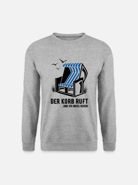 Der Korb ruft - Strandkorb - Meer - Urlaub - Unisex Pullover - Weißgrau meliert