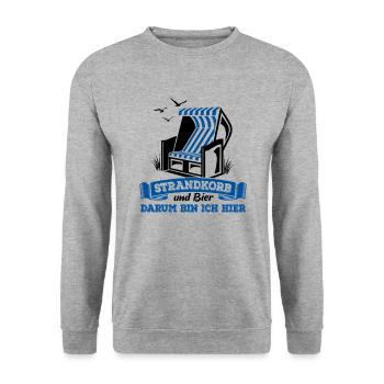 Strandkorb & Bier - darum bin ich hier - Unisex Pullover - Weißgrau meliert - Vorne - Alina (178cm) & Michal (187cm)