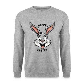 Happy Easter - Osterhase - Osterei - Geschenk - Unisex Pullover - Weißgrau meliert - Vorne - Alina (178cm) & Michal (187cm)