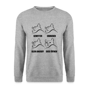 Katze - selektive Wahrnehmung - Spruch - Unisex Pullover - Weißgrau meliert - Vorne - Alina (178cm) & Michal (187cm)