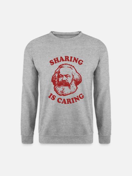 Sharing is caring - Lustiger Karl Marx Cartoon - Unisex Pullover - Weißgrau meliert