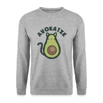 Avokatze - Avocado und Katze - Wortspiel - Unisex Pullover - Weißgrau meliert - Vorne - Alina (178cm) & Michal (187cm)