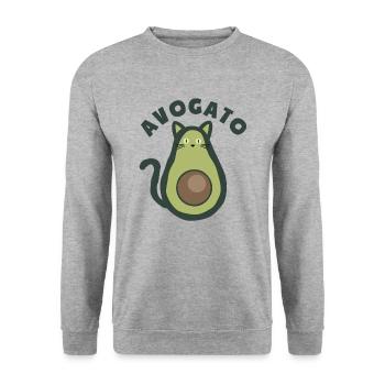 Avogato - Avocado und Katze - Wortspiel - Unisex Pullover - Weißgrau meliert - Vorne - Alina (178cm) & Michal (187cm)