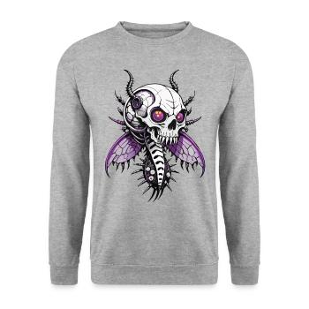 Butterfly Skull // Totenkopf Schmetterling FS0073 - Unisex Pullover - Weißgrau meliert - Vorne - Alina (178cm) & Michal (187cm)