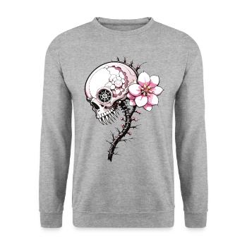 Sakura Skull // Skull Cherry Blossom FS0146 - Unisex Sweatshirt - salt & pepper - Front - Alina (178cm) & Michal (187cm)