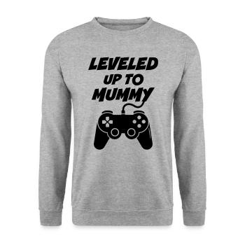 Leveled up to Mummy - Unisex Sweatshirt - salt & pepper - Front - Alina (178cm) & Michal (187cm)