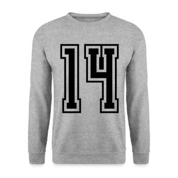 14 Numéro de numéro - Sweat-shirt Unisexe - gris chiné - Devant - Alina (178cm) & Michal (187cm)