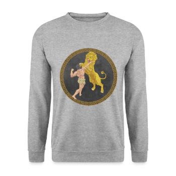 Hercules Greek Hero, Battle with Lion - Unisex Sweatshirt - salt & pepper - Front - Alina (178cm) & Michal (187cm)