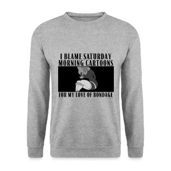 I blame Saturday morning Cartoons for my love of B - Unisex Pullover - Weißgrau meliert - Vorne - Alina (178cm) & Michal (187cm)