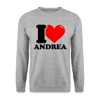 I love andrea Vorname - Unisex Pullover - Weißgrau meliert - Vorne - Alina (178cm) & Michal (187cm)