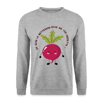 Ich bin der Star der Roten Bete auf deinem Teller! - Unisex Pullover - Weißgrau meliert - Vorne - Alina (178cm) & Michal (187cm)