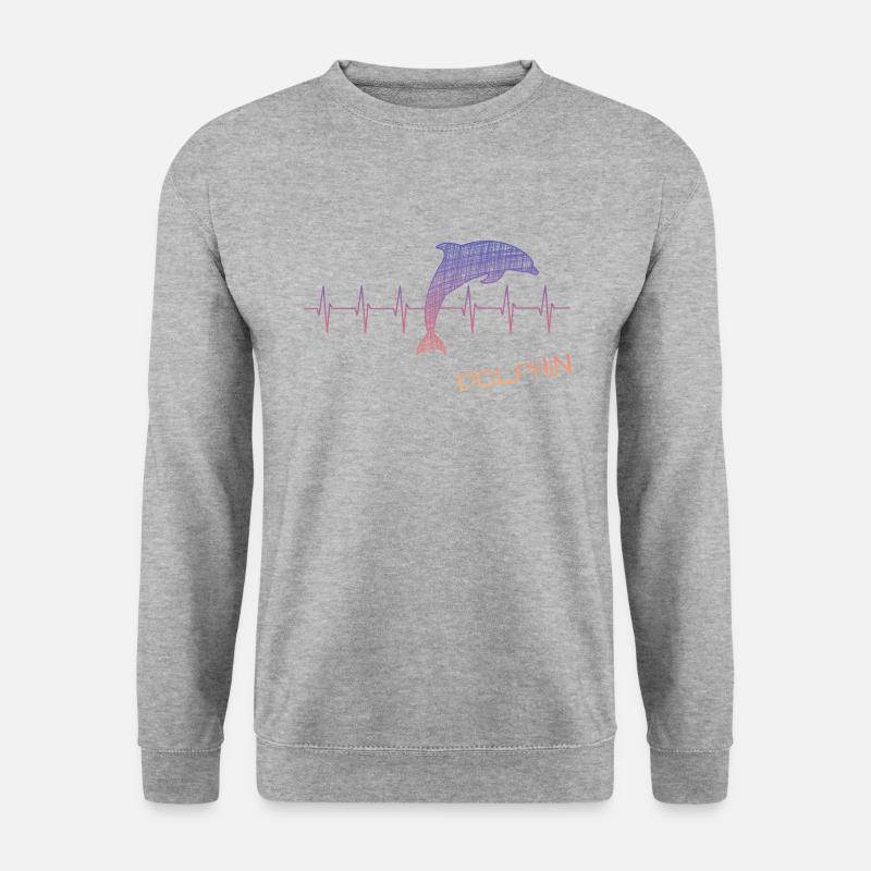 Dolphin Heartbeat Herzschlag Delfin - Unisex Pullover - Weißgrau meliert