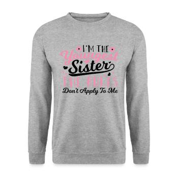 I'm The Youngest Sister The Rules Don't Apply To M - Unisex Pullover - Weißgrau meliert - Vorne - Alina (178cm) & Michal (187cm)