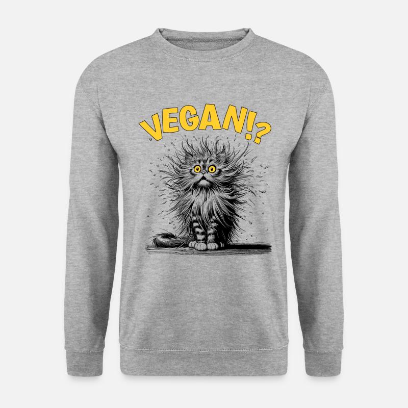 Katze vegan, Comic - Unisex Pullover - Weißgrau meliert
