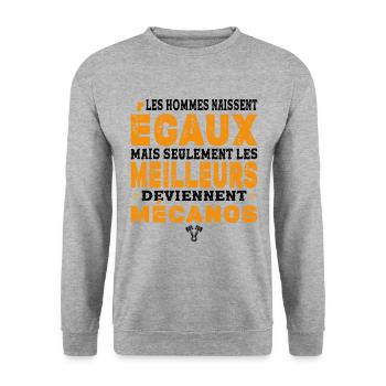 Mécanos Cadeau Humour Personnalisé - Sweat-shirt Unisexe - gris chiné - Devant - Alina (178cm) & Michal (187cm)