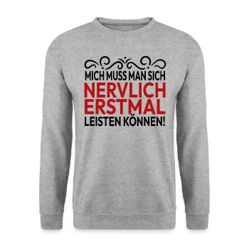 Mich Muss Man Sich Nervlich Erstmal Leisten Können - Unisex Pullover - Weißgrau meliert - Vorne - Alina (178cm) & Michal (187cm)