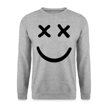 Dead Smiley Crossed Eyed Smiley - Unisex Pullover - Weißgrau meliert - Vorne - Alina (178cm) & Michal (187cm)